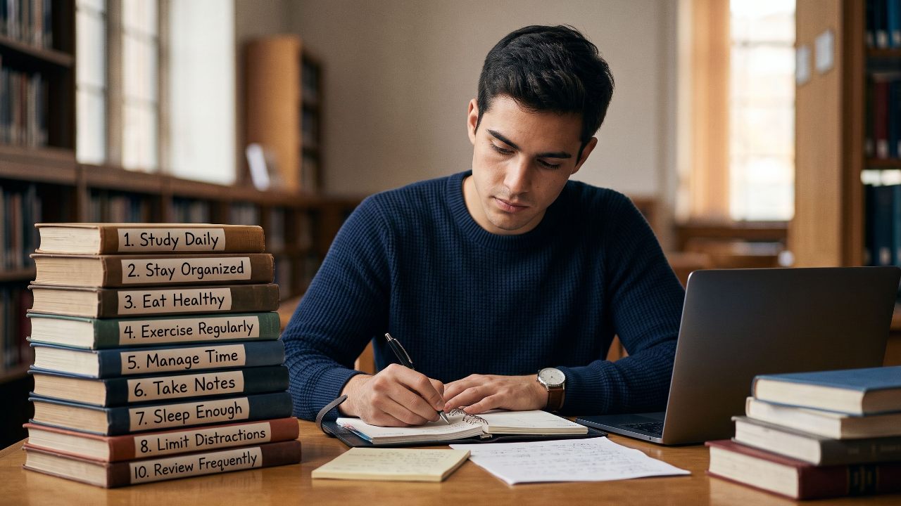 Straight-A students are rarely the ones pulling frantic all-nighters or reading textbooks until their eyes blur. Instead, top academic performers treat learning like an athlete treats training: with small, non-negotiable systems that remove friction from their day. High grades are the byproduct of sustainable routines, not panic-fueled marathons. Integrating these ten daily habits into your study routine will protect your free time, drastically reduce exam stress, and boost your GPA. 1. Plan Tomorrow Tonight (The 5-Minute Brain Dump) Decision fatigue is the quiet killer of study sessions. If you sit down at your desk at 4:00 PM wondering, "What should I work on first?", half your willpower is already gone before you open a notebook. Spend five minutes every evening mapping out the following day: Pick your Top 3 must-win tasks (e.g., draft the history intro, finish five calculus problems, review chemistry flashcards). Block out exact time slots on your calendar rather than relying on a loose to-do list. Lay out your physical materials and close unrelated browser tabs so you can start working instantly the next morning. 2. Review Notes Within 24 Hours Ebbinghaus’s Forgetting Curve demonstrates that people forget up to 70% of new information within 24 hours if they do not revisit it. Waiting until the weekend to review your Monday lectures turns studying into re-learning from scratch. Dedicate 10 to 15 minutes each evening to skim through that day’s lecture notes. Highlight core concepts, flag confusions to ask your professor about the next day, and write a one-sentence summary at the bottom of the page. This locks the information into your working memory while the context is fresh. 3. Replace Passive Re-reading with Active Recall Rereading highlighted textbook passages feels productive because familiarity mimics competence, but it is one of the least effective ways to study. Straight-A students test themselves instead. Ditch passive reviews for high-retention techniques: The Blurting Method: Read a section, close the book, and write down everything you remember on a blank sheet of paper. Compare it with the source to see what you missed. Flashcards (Spaced Repetition): Use tools like Anki or handwritten index cards to drill key formulas, vocabulary, and definitions across widening time intervals. Practice Problems: Treat every homework set like a closed-book test before consulting the answer key. 4. Work in Time-Boxed Sprints Parkinson’s Law states that work expands to fill the time allotted for its completion. If you give yourself all evening to write an essay, it will take all evening. Structure your study blocks with deliberate pacing: Classic Pomodoro: 25 minutes of deep focus followed by a 5-minute break. Extended Blocks (for heavy writing/math): 50 minutes of deep focus followed by a 10-minute break away from screens. Strict Rest Boundaries: During your breaks, step away from your desk. Walk around, drink water, or stretch. Do not scroll social media; short-form video ruins your dopamine baseline and makes starting the next sprint harder. 5. Master the "First 15 Minutes" of Class Top students set themselves up for success before the lecture even begins. Sitting in the first three rows eliminates visual distractions like peers browsing online shopping sites or watching videos. Arrive two minutes early, open your notes to the previous lecture, and preview the day’s syllabus topic. When the instructor speaks, write concepts in your own words rather than transcribing verbatim. If you can summarize a complex idea in plain speech, you already understand it. 6. Audit Your Digital Environment Multitasking is a myth. Rapid context switching depletes your cognitive reserves and creates a state of "attention residue," where part of your brain remains stuck on the notification you just checked. Create a distraction-free zone for your deep-work hours: Place your phone in another room or inside a desk drawer. Use browser extensions to block attention sinks during work sessions. Keep a scrap paper "distraction pad" nearby. When an urge hits to check a text or search for a random thought, write it down on the pad and deal with it during your break. 7. Build a "Second Brain" Organization System Top students rarely lose track of syllabi, rubrics, or deadlines. They establish a centralized home for all academic assets. Whether you use Notion, Google Drive, or physical binders, keep your system lean: Uniform Naming: Name files consistently (e.g., Course_AssignmentName_Date). One Central Calendar: Merge all your exam dates, project milestones, and assignment cutoffs into a single digital calendar during syllabus week. Daily Inbox Zero: File away digital downloads and handouts at the end of every school day so clutter never accumulates. 8. Use the Feynman Technique on Hard Concepts You do not truly grasp a concept until you can explain it to someone with no background in the subject. Whenever you hit a mental wall with a difficult theory, formula, or historical event, apply the Feynman Technique: Grab a blank sheet of paper and write the concept title at the top. Explain the idea in writing as if teaching it to a 12-year-old. Ban all technical jargon; use plain language, simple metaphors, and diagrams. When you stumble or resort to textbook definitions, return to your source material to plug the knowledge gap. 9. Never Sit on Confusion Average students hesitate to ask questions because they worry about looking slow. Top students understand that unanswered questions compound quickly into failing grades on midterm exams. Establish a zero-tolerance policy for unresolved confusion: Raise your hand during class when a foundational point is unclear. Attend office hours during the first month of the semester—professors respect proactive learners, and this pays off when you need project feedback or letters of recommendation. Form a study group of two or three driven peers specifically to debate tough problem sets. 10. Protect Your Biological Baseline (Sleep, Fuel, Movement) Your brain is an organ, not an abstract software program. Chronic sleep deprivation impairs the prefrontal cortex, wrecking memory consolidation, logical reasoning, and emotional regulation. Aim for 7.5 to 9 hours of sleep: The brain cements memories during REM and deep sleep stages. Pulling an all-nighter effectively wipes out the retention benefits of your study session. Hydrate before caffeine: Drink a full glass of water when you wake up before reaching for coffee or energy drinks. Move every day: A simple 20-minute brisk walk enhances cerebral blood flow and sharpens executive function. Frequently Asked Questions (FAQ) How many hours a day do straight-A students typically study? Most top students study between two and four focused hours outside of class per day, rather than eight to ten distracted hours. Because they rely on active recall and disciplined time-blocking, their study sessions are dense and efficient, leaving plenty of time for hobbies, exercise, and social lives. What is the single most effective study technique for exams? Active recall paired with spaced repetition is universally supported by cognitive science as the gold standard. Practicing retrieval—through mock tests, flashcard decks, and practice exams—builds durable neural pathways that far outperform re-reading or highlighting notes. How can I stop procrastinating when an assignment feels overwhelming? Use the 5-Minute Rule: tell yourself you only have to work on the assignment for five minutes. If you want to stop after five minutes, you have permission to stop. The hardest part is breaking inertia; once you begin typing or solving the first problem, the barrier drops, and momentum takes over. Can you become a straight-A student if you have poor time management right now? Yes. Academic success is a set of operational habits rather than an inborn talent. Start small: implement just two habits from this list—such as planning your day the night before and studying in 25-minute sprints. Once those feel natural, layer on additional systems.